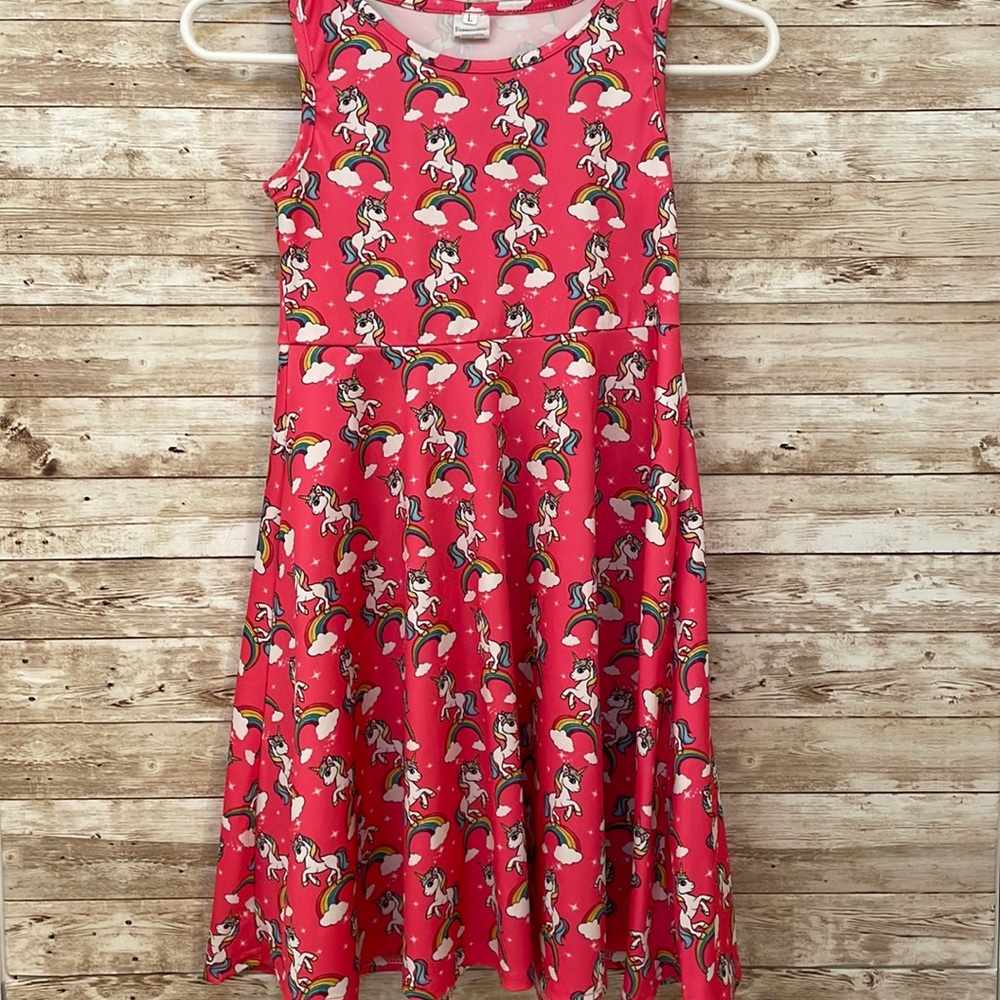 Girls, pink, unicorn, and rainbow A-line dress